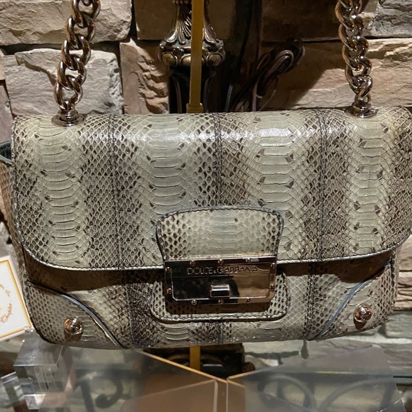 Dolce & Gabbana Snakeskin Shoulder Bag in Cream and Gray - Picture 1 of 15